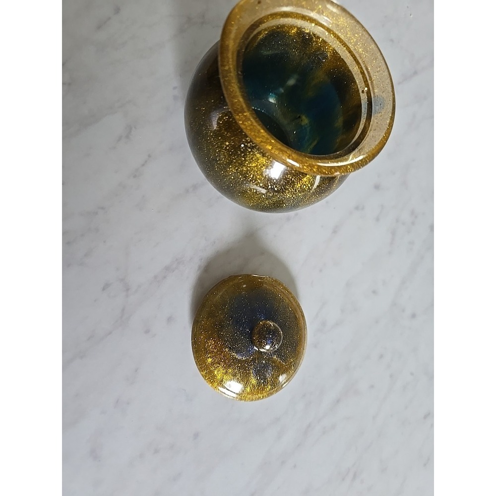 Handmade Small Resin Pot With Lid Blue Gold DecorationGift . 607 - Picture 5 of 8